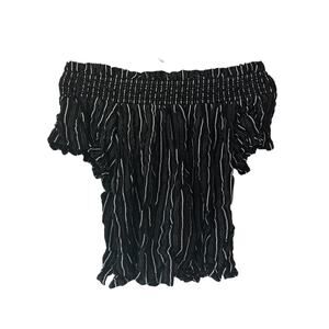 LOFT Petites Women's Petite Size XXSP Blouse Off Shoulder Sleeves Black White